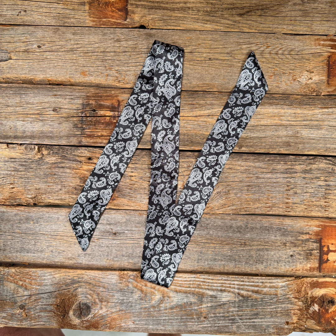 White and Black Paisley Western_Wild_Rag_Scarf_for_Cowgirls_Rodeo_Drive_Conchos
