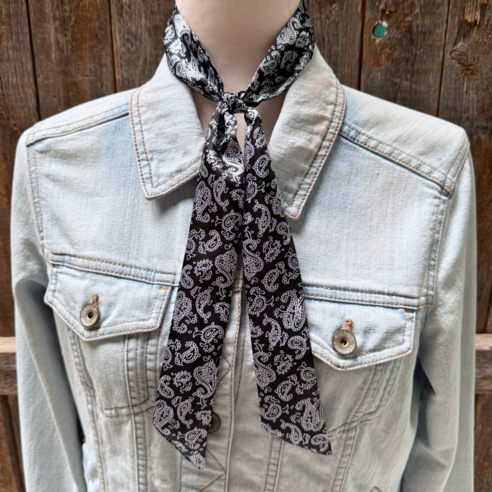 White and Black Paisley Wild_Rag_Scarf_for_NFR_Cowgirls_Rodeo_Drive_Conchos