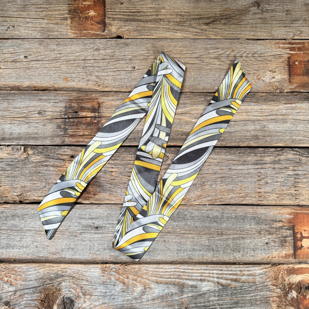 Yellow and Grey Striped Western_Wild_Rag_Scarf_for_Cowgirls_Rodeo_Drive_Conchos