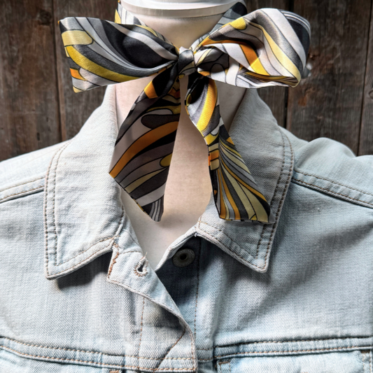 Yellow and Grey Striped Wild_Rag_Scarf_for_Cowgirls_Rodeo_Drive_Conchos