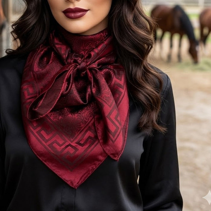 35X35" Burgundy Jacquard Wild Rag / Scarf WR4001