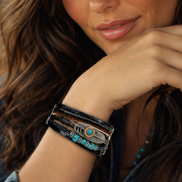 Black Boho Multi Strand Wrap Bracelet