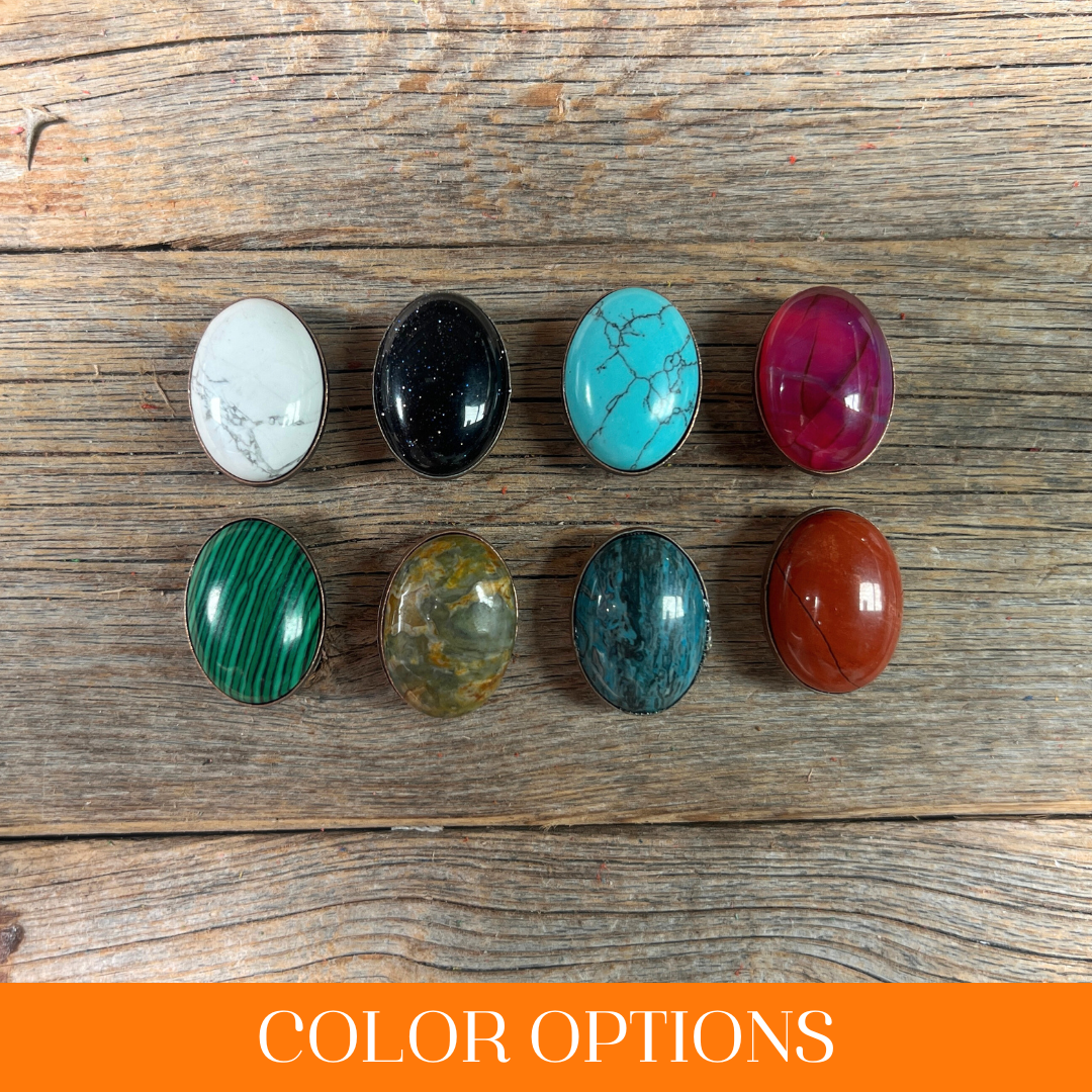 1" Oval Cabochon Stone Concho - Turquoise, Fuchsia, Rust, Blue, Sage, Lapis, White, Green
