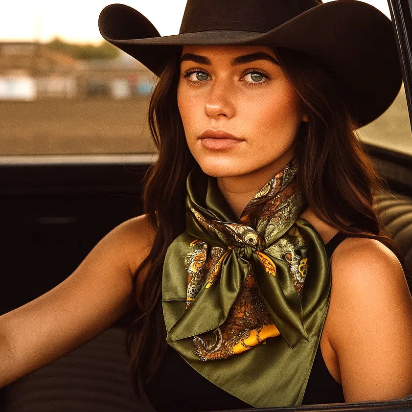 35X35" Olive Tone Paisley Wild Rag / Scarf WR1001