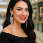Western Silver Rhinestone Dangle Fashion Earrings