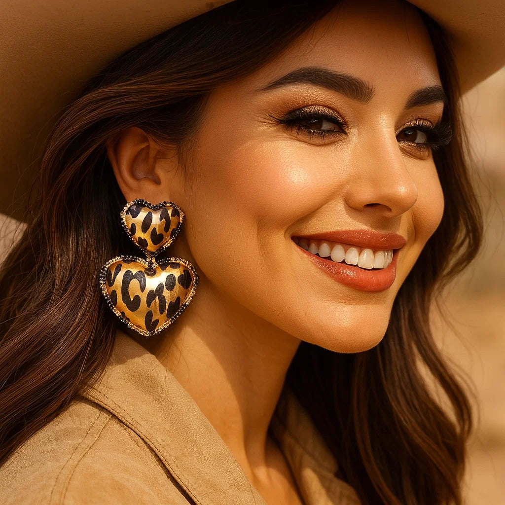 Western Animal Print Heart Dangle Fashion Earrings