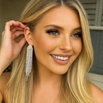 Silver Western Rhinestone Dangle Fashion Earrings
