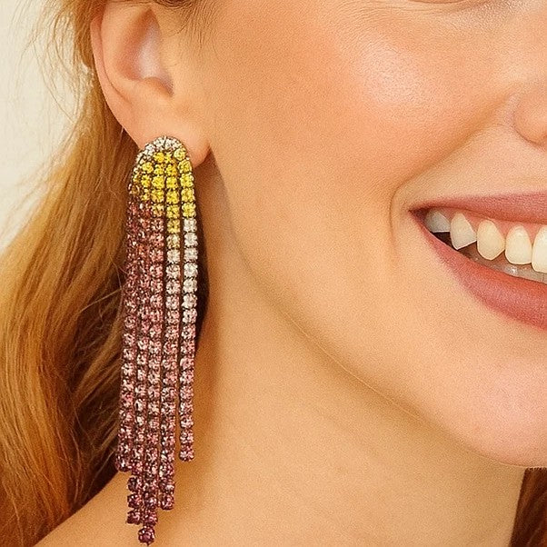 Multicolored Rodeo Inspired Rhinestone Dangle Fashion Earrings