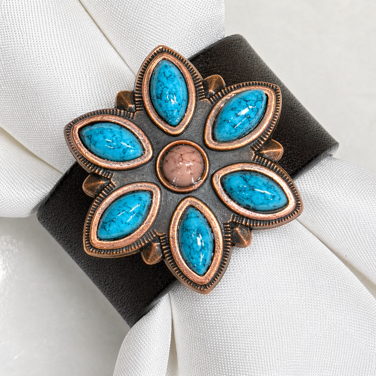 Copper Turquoise Flower Western Concho Napkin Ring #CNR110