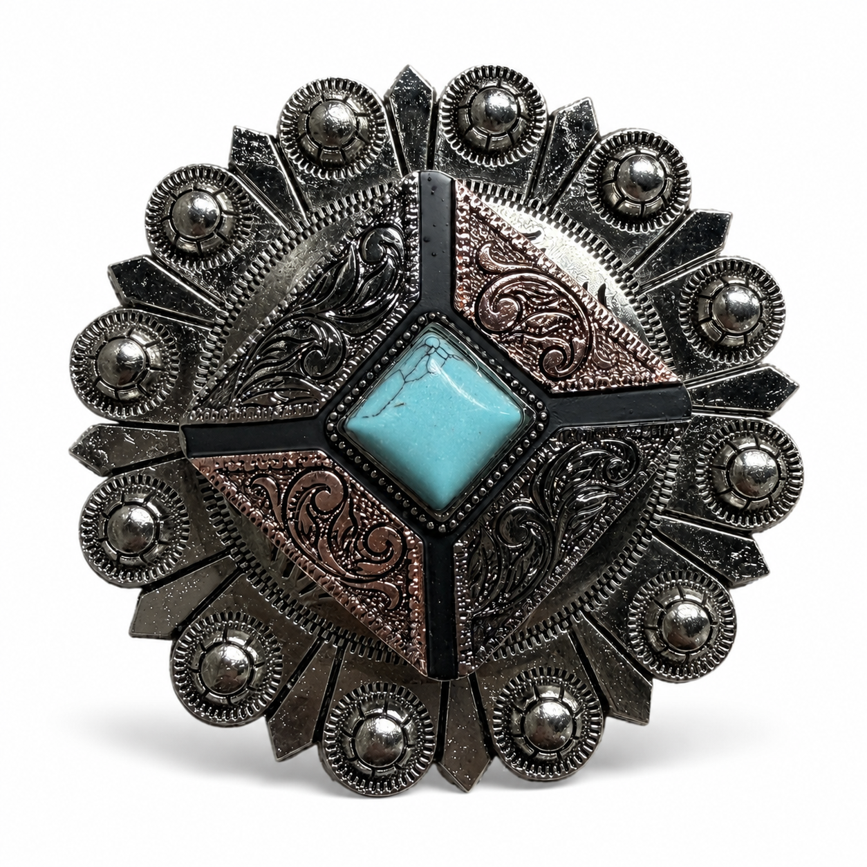 Square Antique Silver and Copper Turquoise Concho #W269