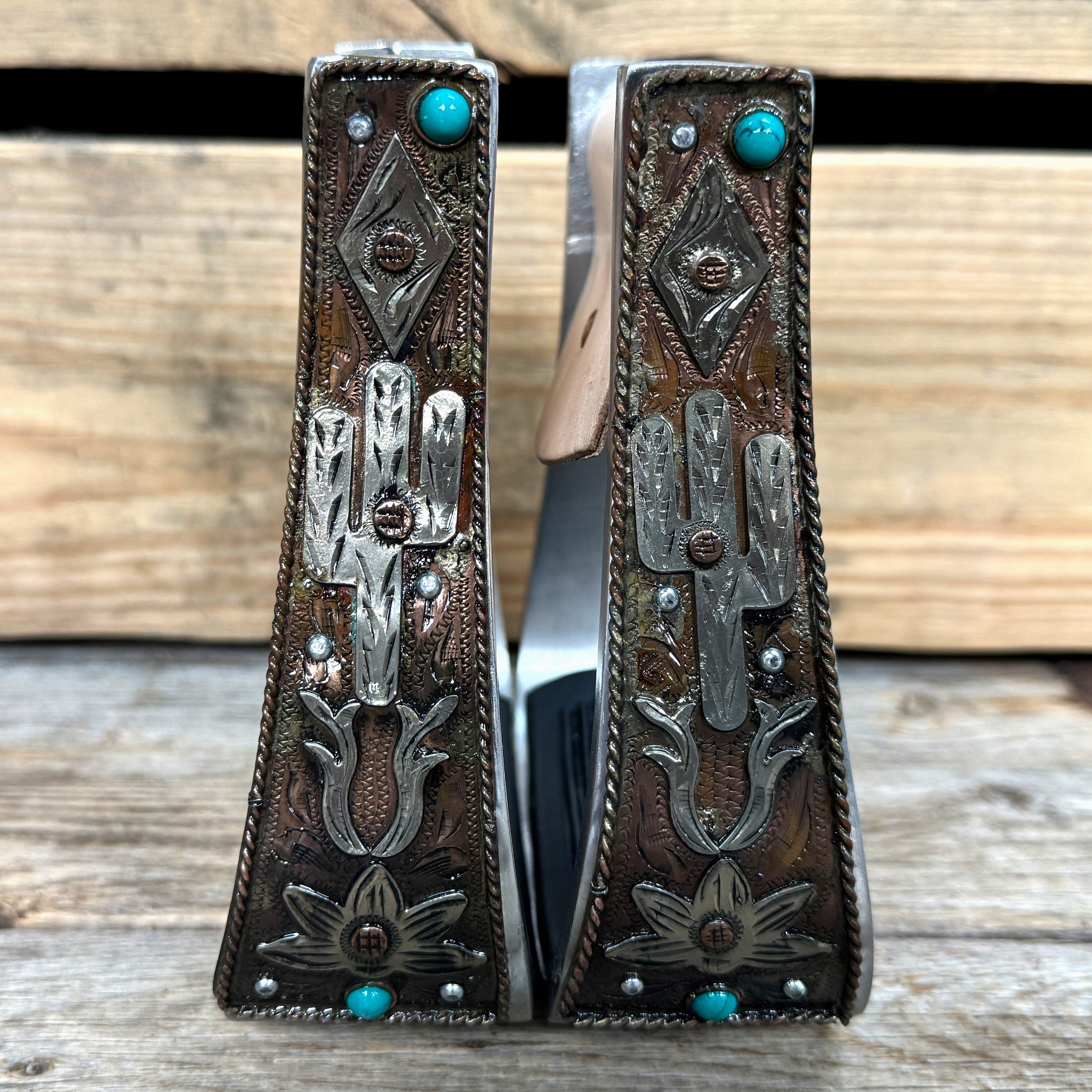 Hand Engraved Copper and Cactus Barrel Racing/Trail Western Stirrups BRS103