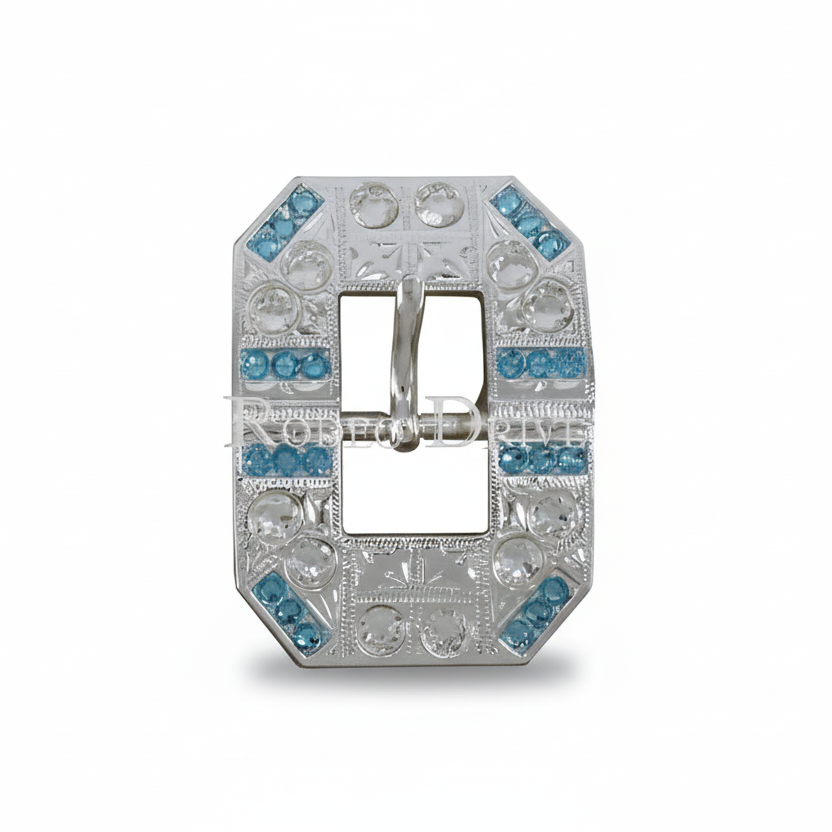 Bright Silver Aqua - Clear Crystal Conchos | Sizes 1"- 3" | Buckles | Saddle Set | Leather Rosettes | Slide