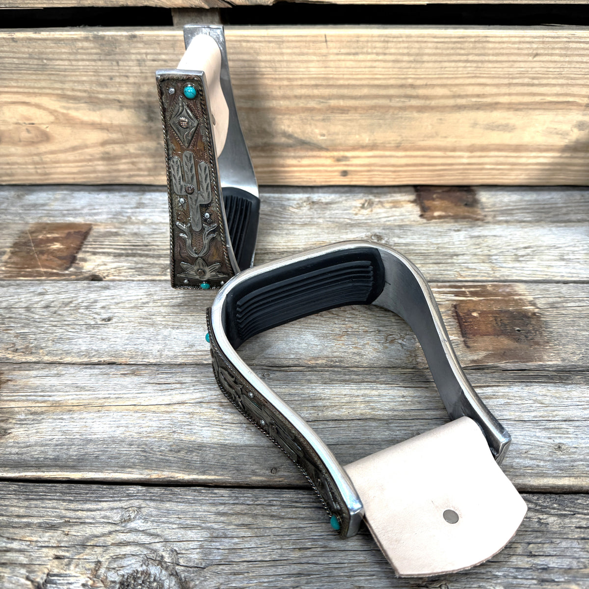 Hand Engraved Copper and Cactus Barrel Racing/Trail Western Stirrups BRS103