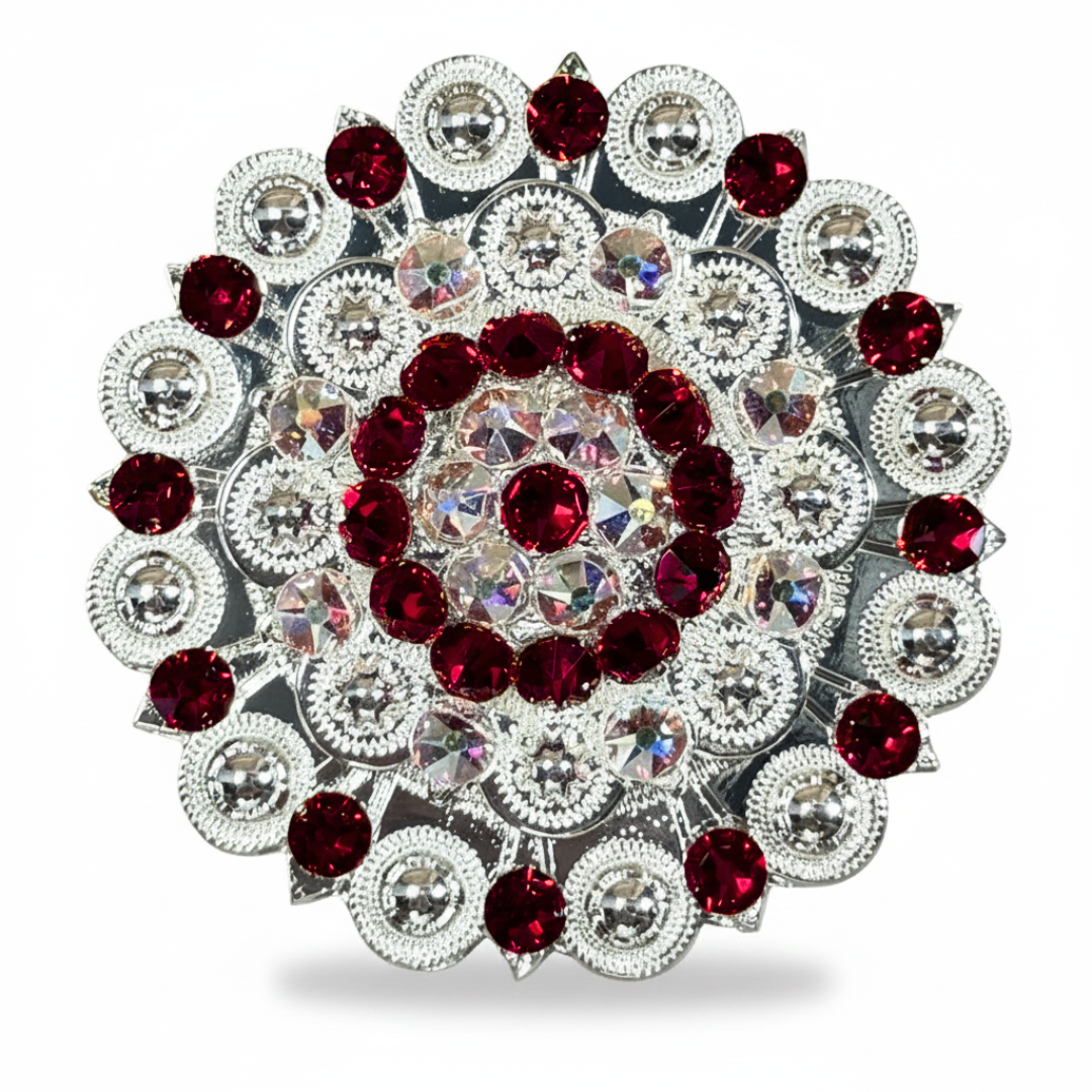 Bright Silver Ruby - AB Crystal Conchos | Sizes 1"- 3" | Buckles | Saddle Set
