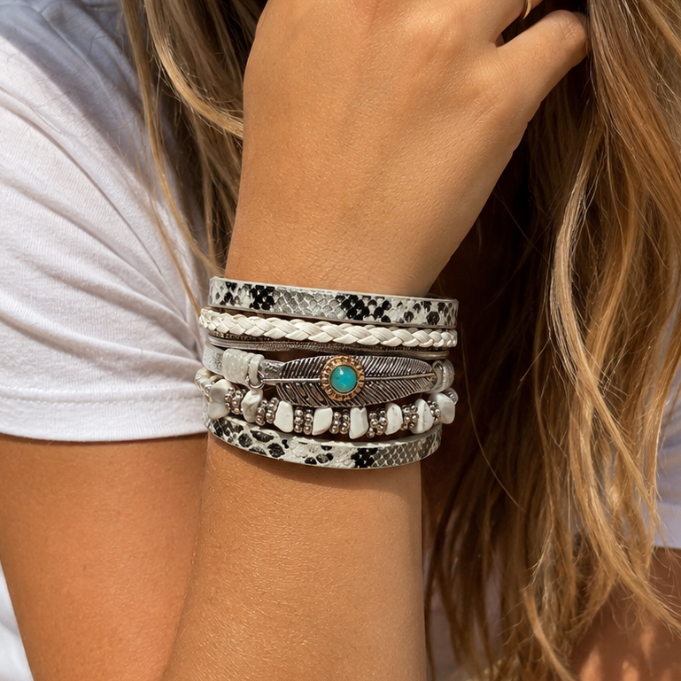 White Boho Multi Strand Wrap Bracelet