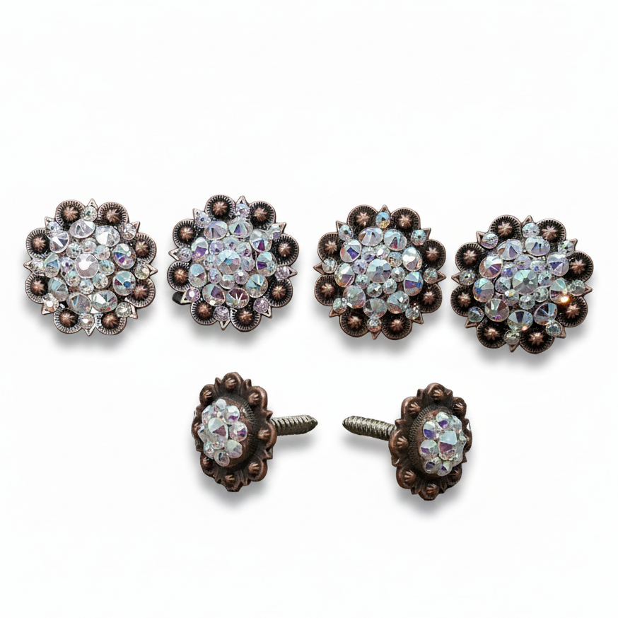 Copper AB Crystal Conchos | Sizes 1"- 3" | Buckles | Saddle Set | Leather Rosettes | Slide