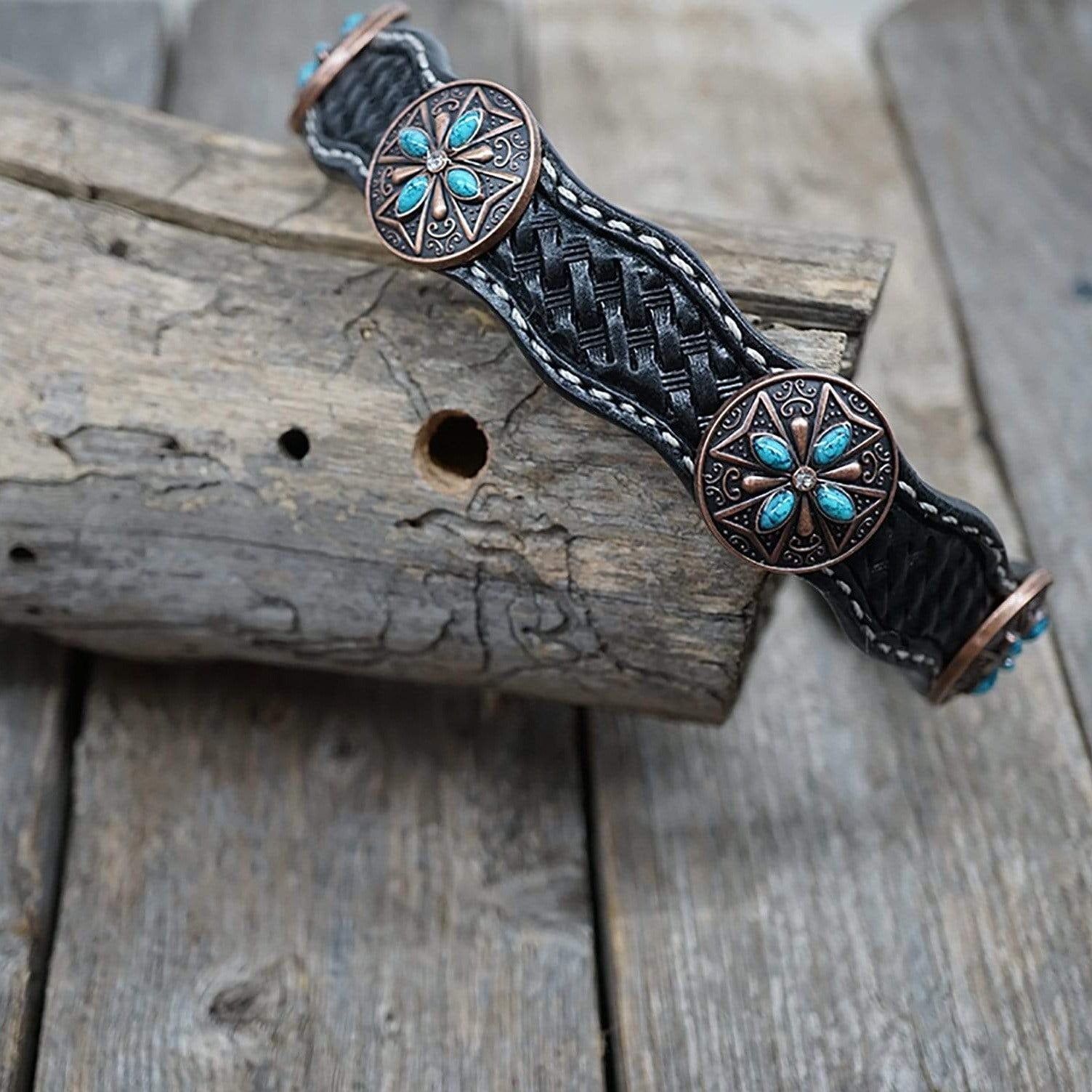 DC3 -Black Leather Dog Collar Conchos 10"-22" W138S