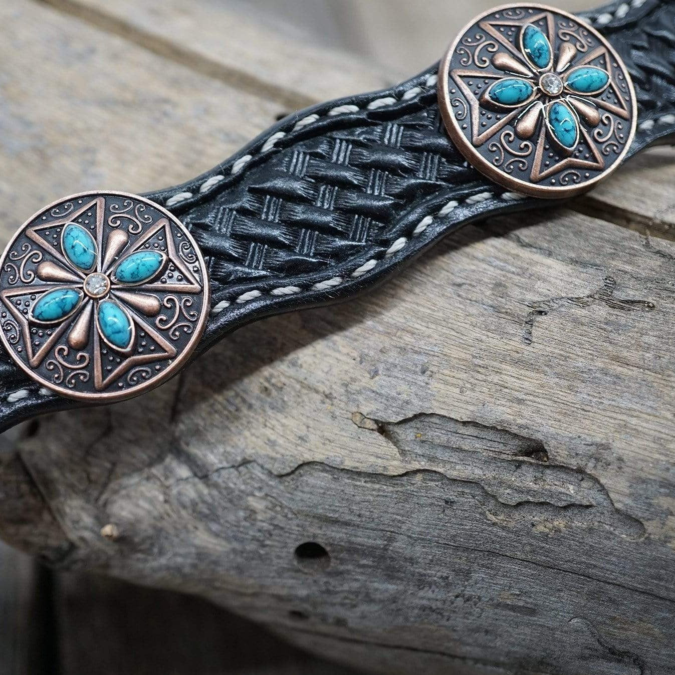 DC3 -Black Leather Dog Collar Conchos 10"-22" W138S