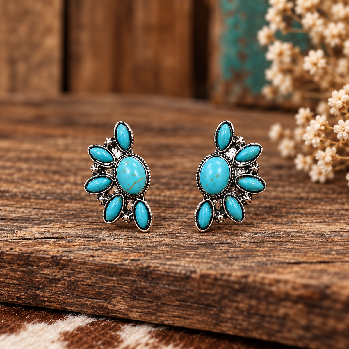 Western Fashion Turquoise Cluster Stud Earrings
