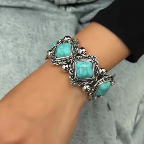 Western Silver Chunky Rodeo Fashion Bracelets - Turquoise