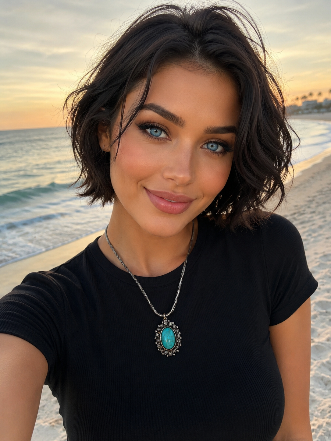 Floral Oval Fashion Turquoise Pendant Necklace