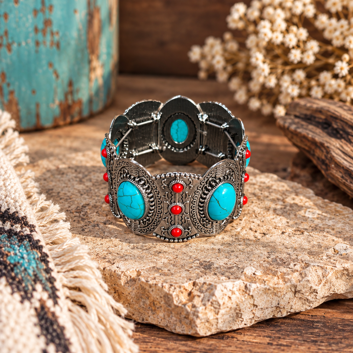 Native Style Red and Turquoise Fashion Bracelet