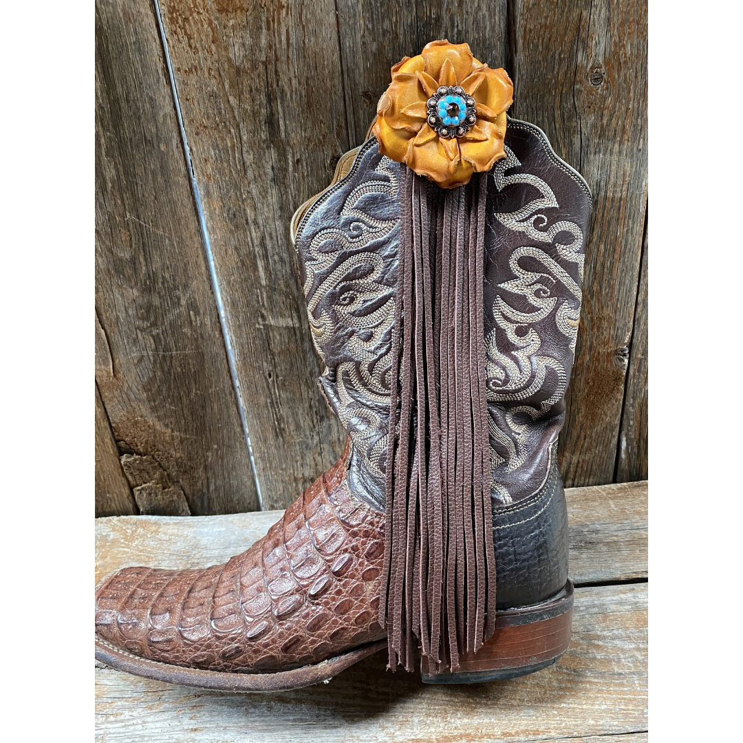 Boot Cuff Jewelry - Yellow Leather Flower - Concho - Fringe