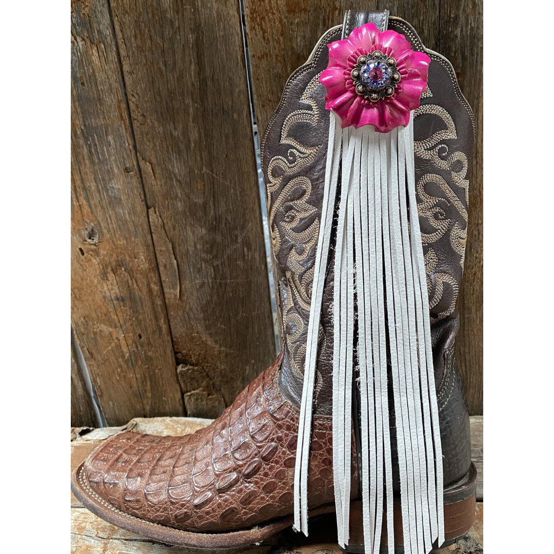 Boot Cuff Jewelry - Pink Leather Flower - Concho - Fringe