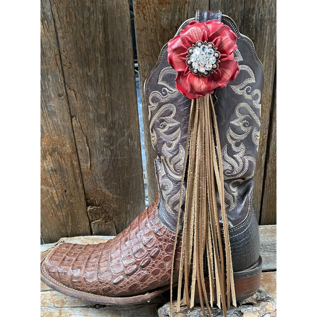 Boot Cuff Jewelry - Red Leather Flower - Concho - Fringe