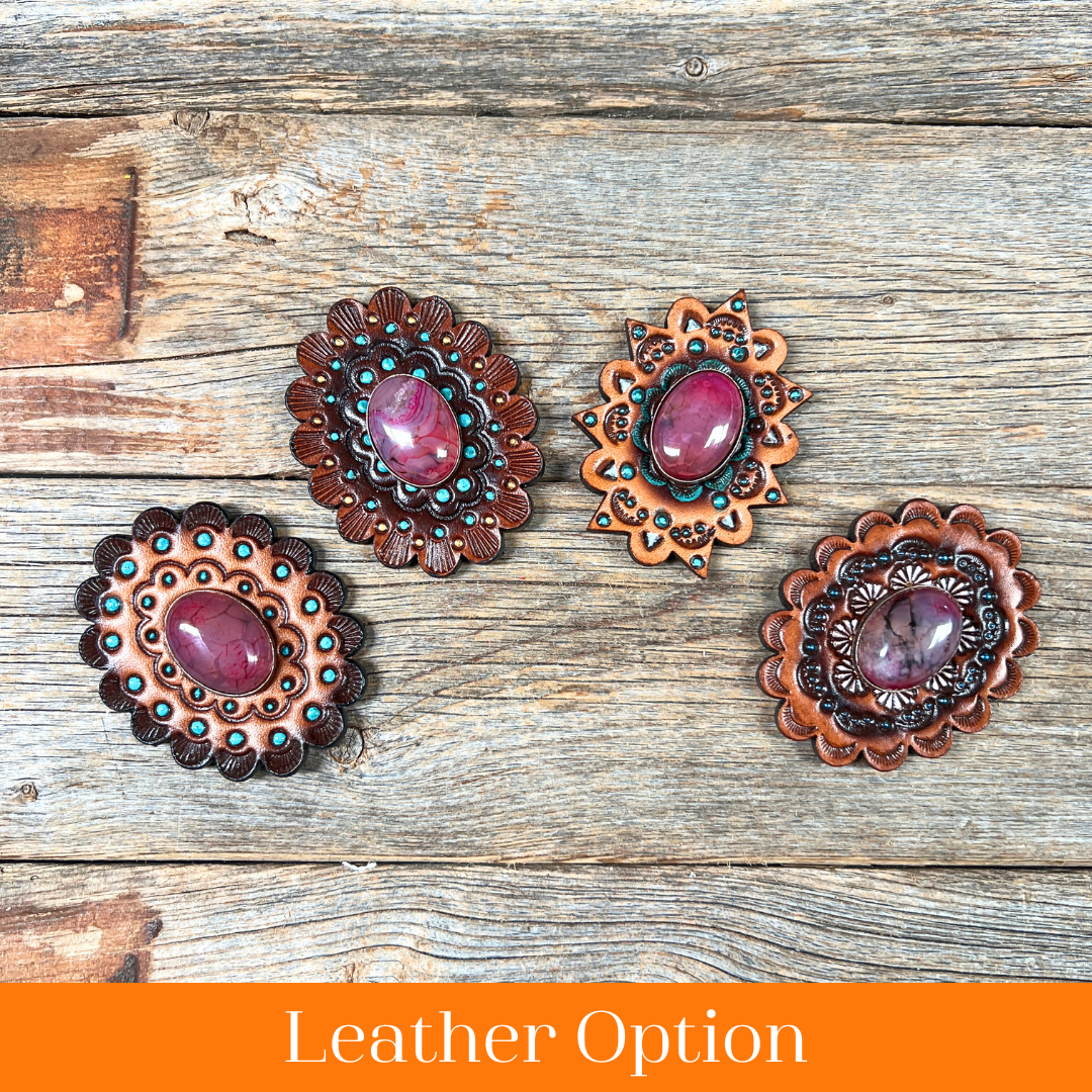 Fuchsia Cabochon Stone - Leather Rosette Options