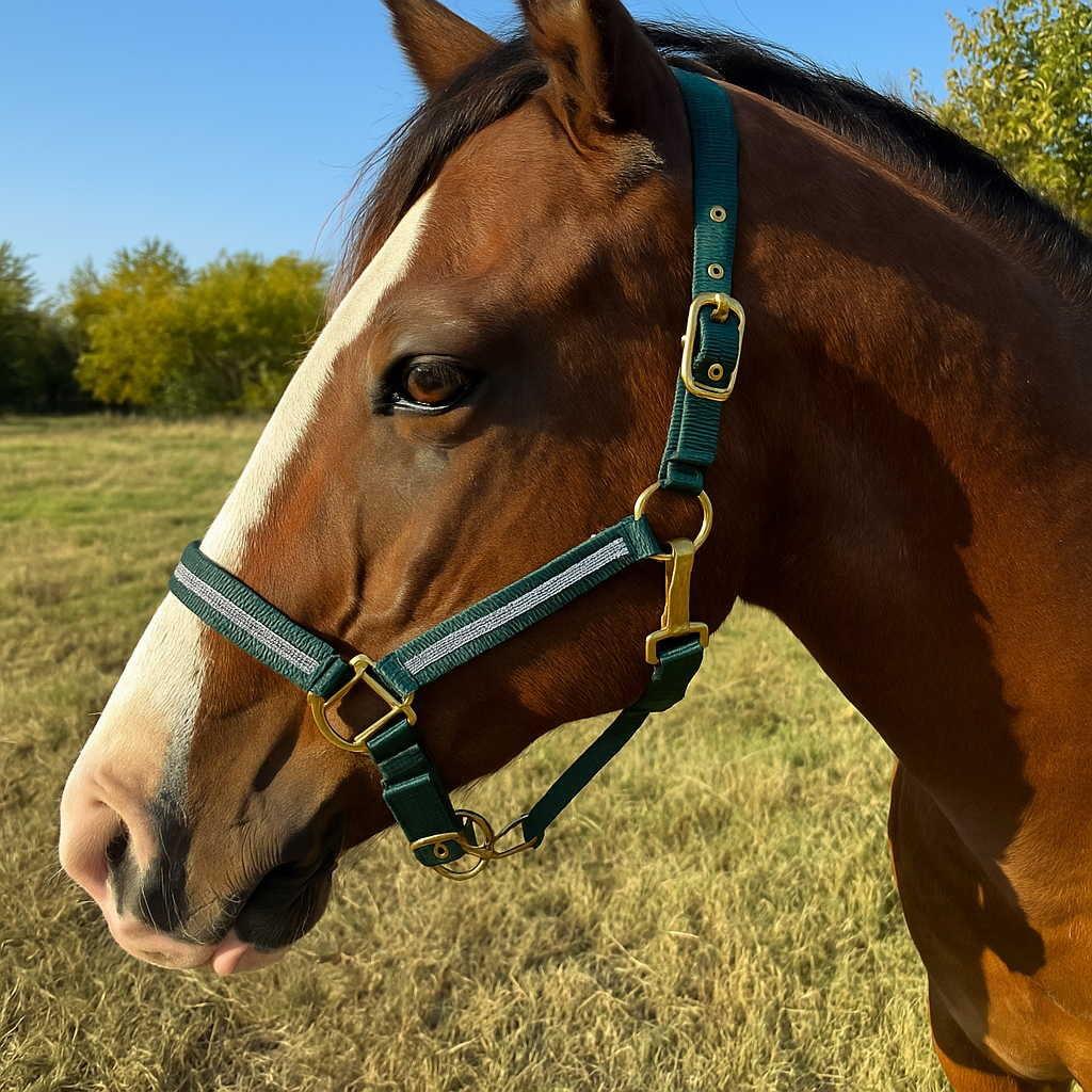 Hunter Green Bling Nylon Horse Halter BNHGRN