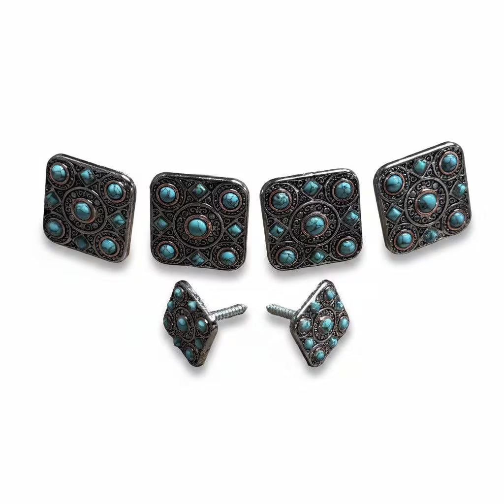 Antique Silver and Copper Square Turquoise Western Conchos W243