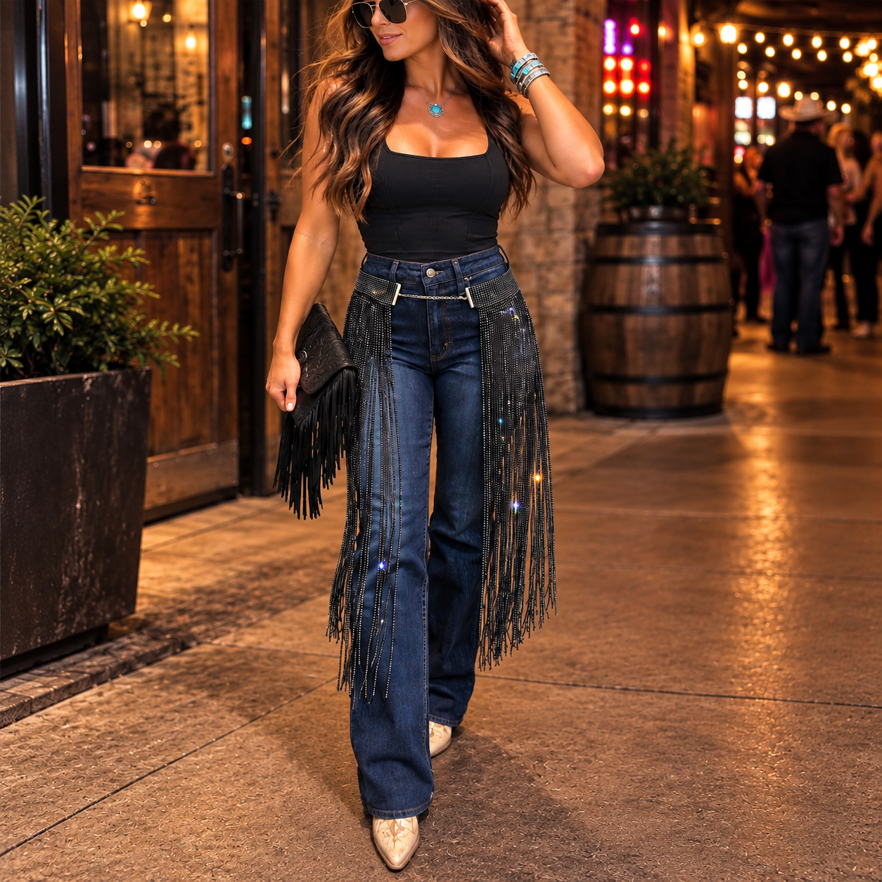 Long Rhinestone Fringe Skirt