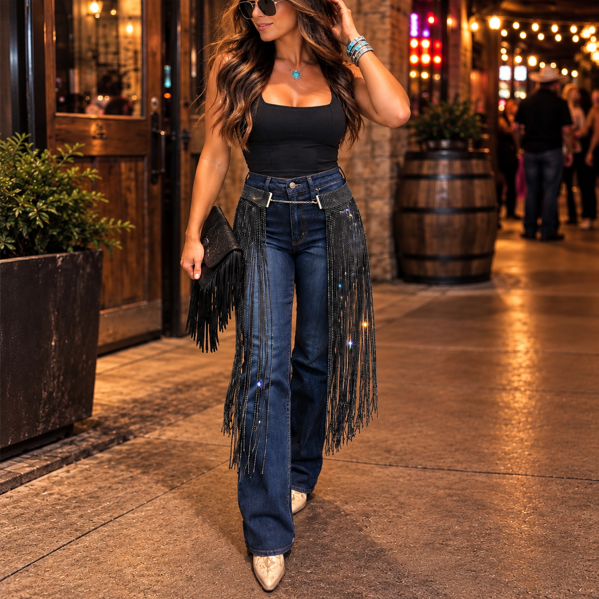 Long Rhinestone Fringe Skirt