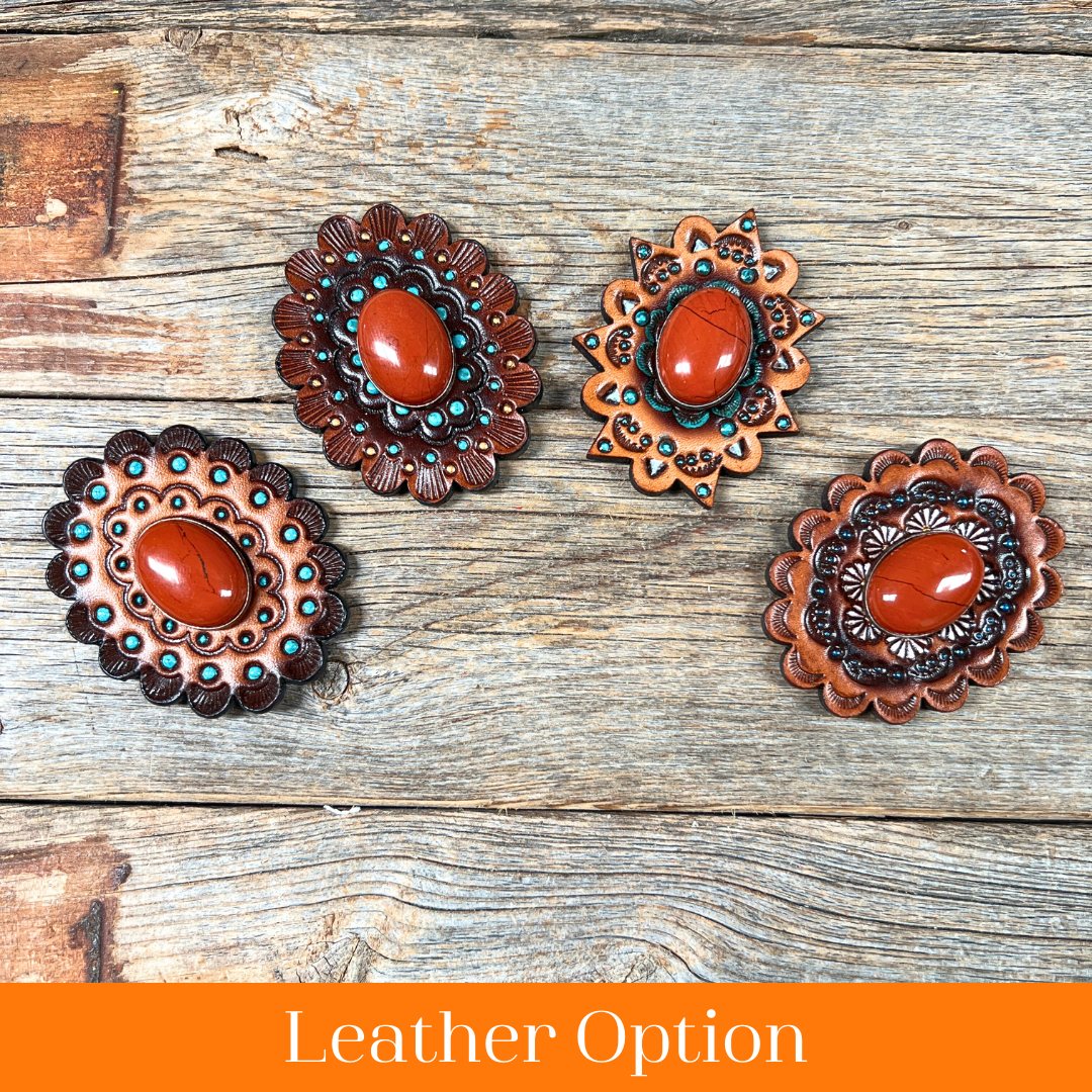 Rust Cabochon Stone - Leather Rosette Options -