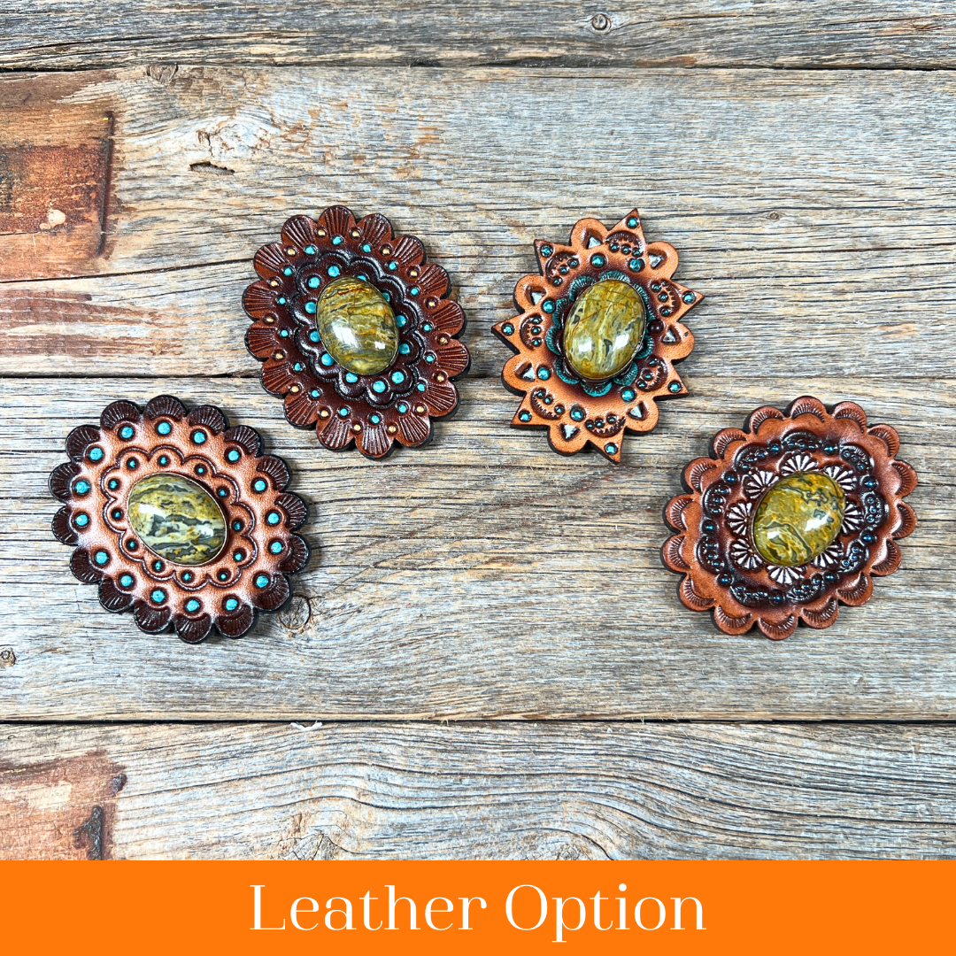 Sage Cabochon Stone - Leather Rosette Options -