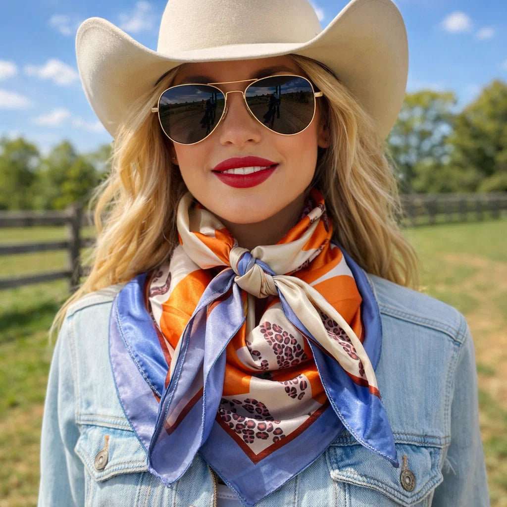 35X35" Orange and Blue Floral Wild Rag / Scarf WR3426