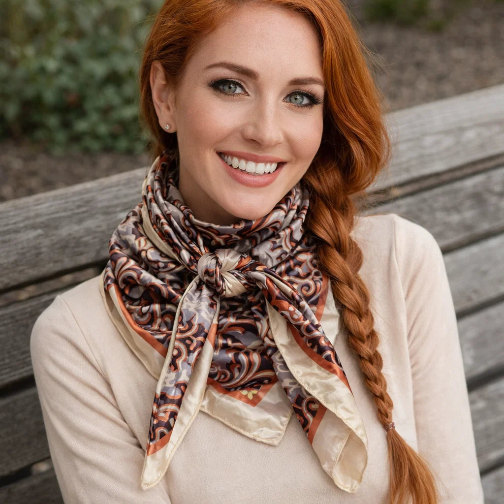 35X35" Cream and Rust Floral Wild Rag / Scarf WR1034