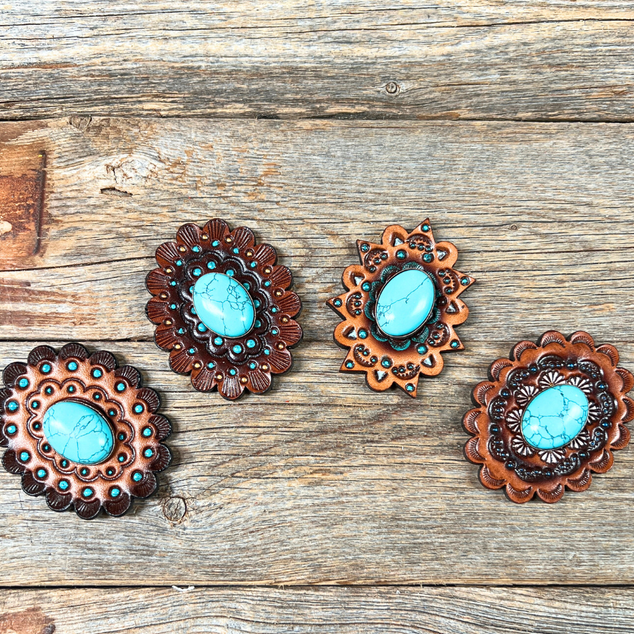 Turquoise Cabochon Stone - Leather Rosette Options -