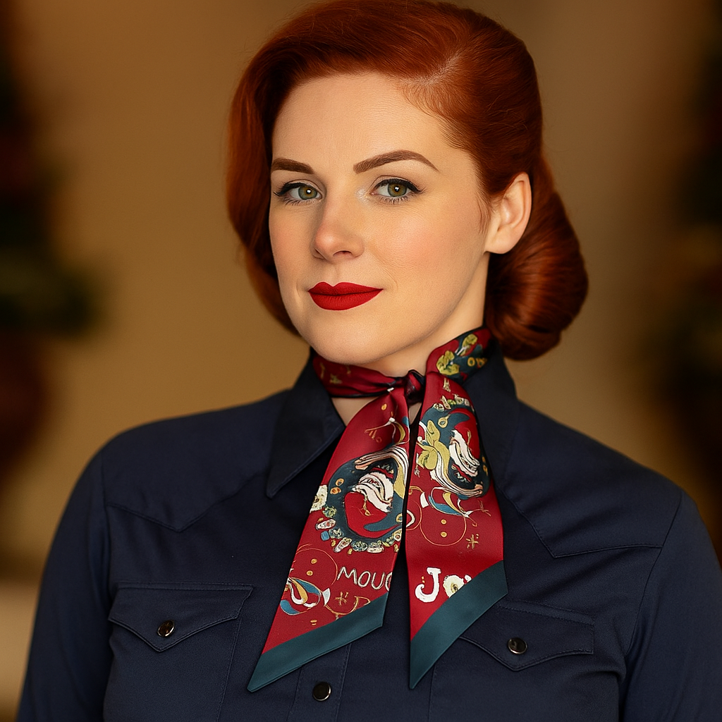 Woman wearing a colorful scarf with a blurred background