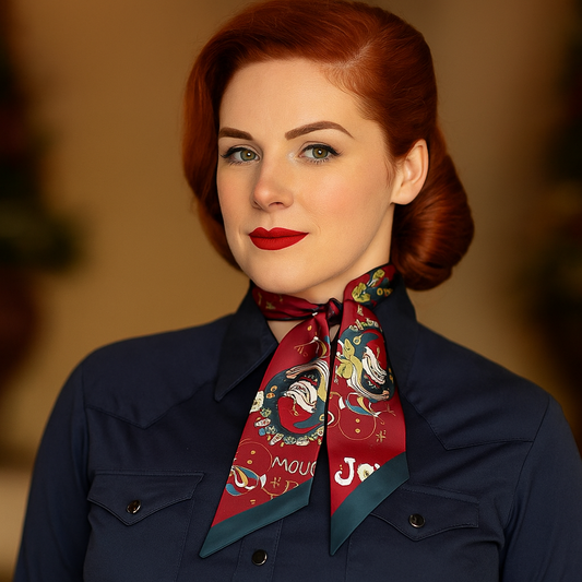 Woman wearing a colorful scarf with a blurred background