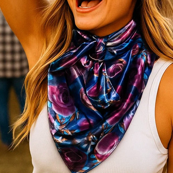 35X35"  Blue and Purple Roses Wild Rag / Scarf WR1006