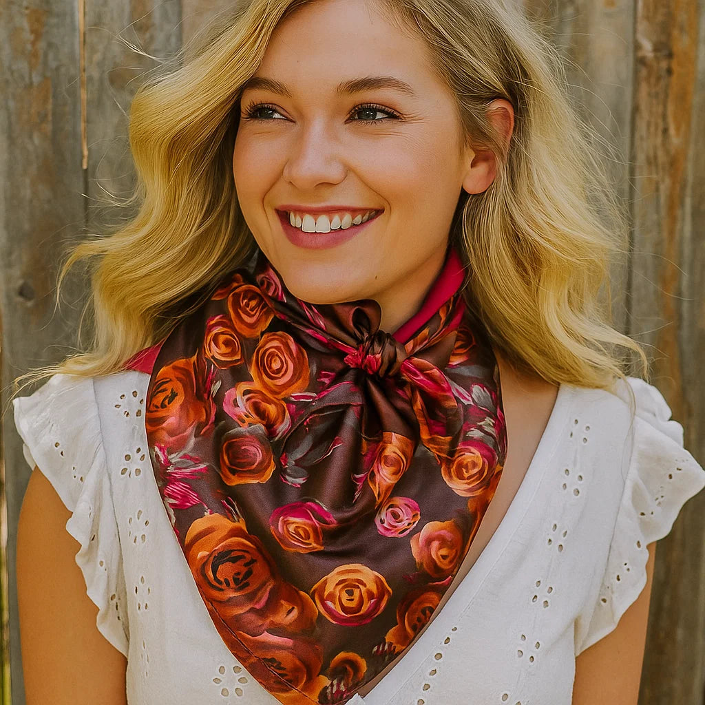 35X35"  Pink and Rust Roses Wild Rag / Scarf WR1007