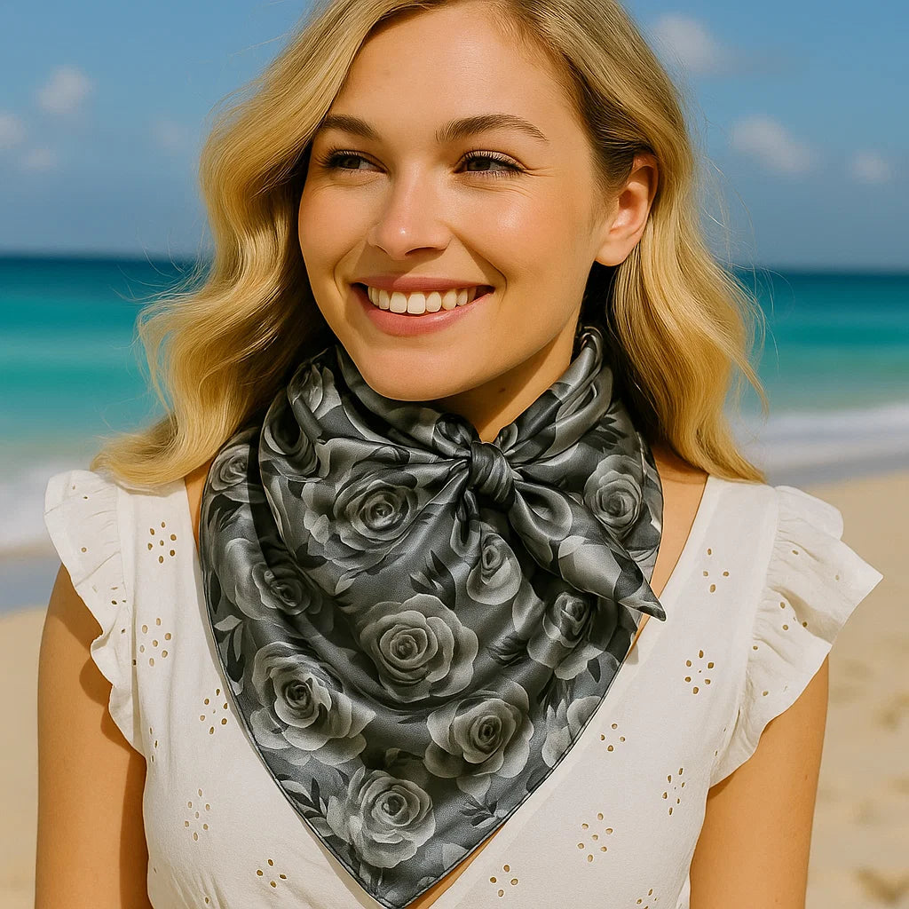 35X35" Grey Roses Wild Rag / Scarf WR1008