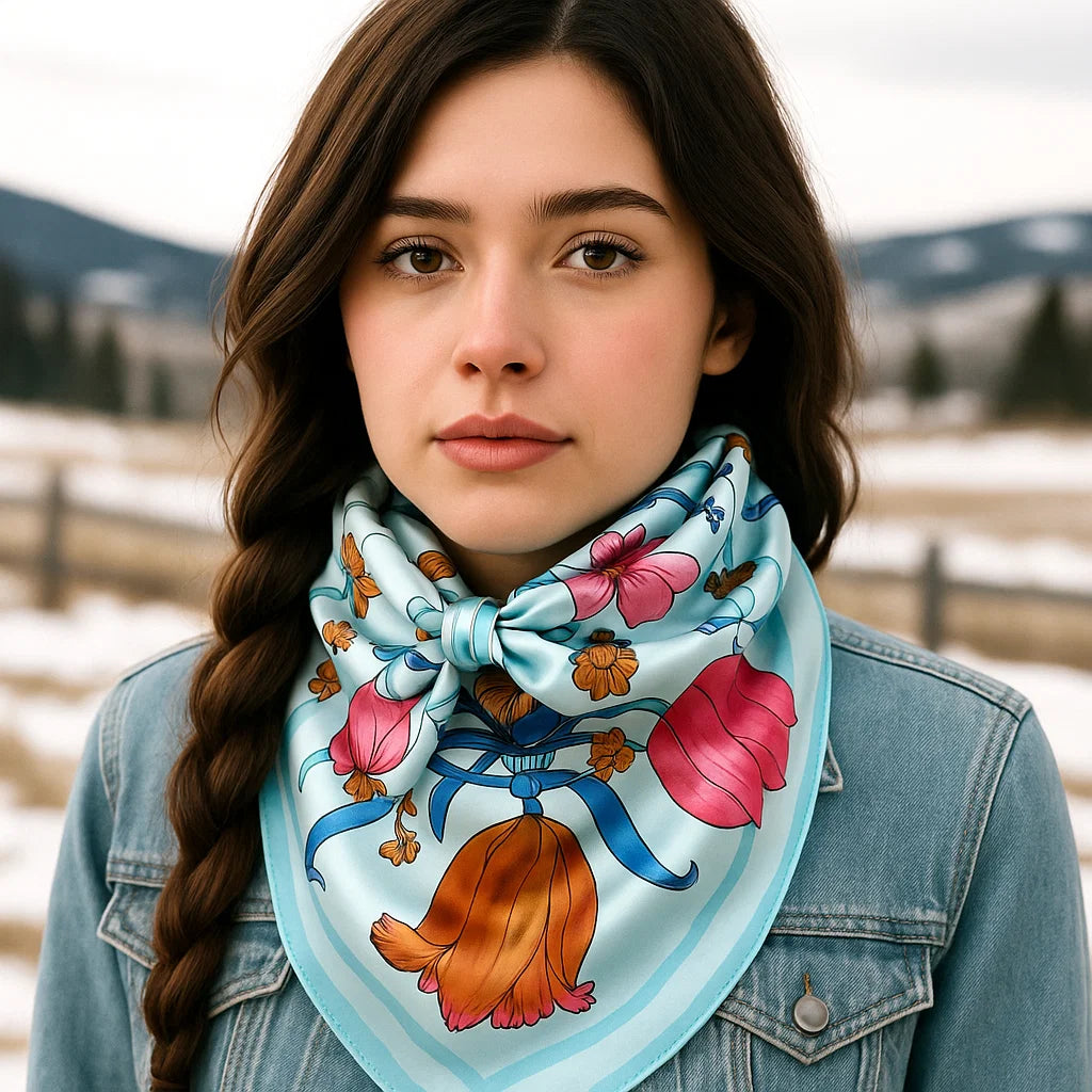 35X35" Blue Tulips and Lilies Wild Rag / Scarf WR1009