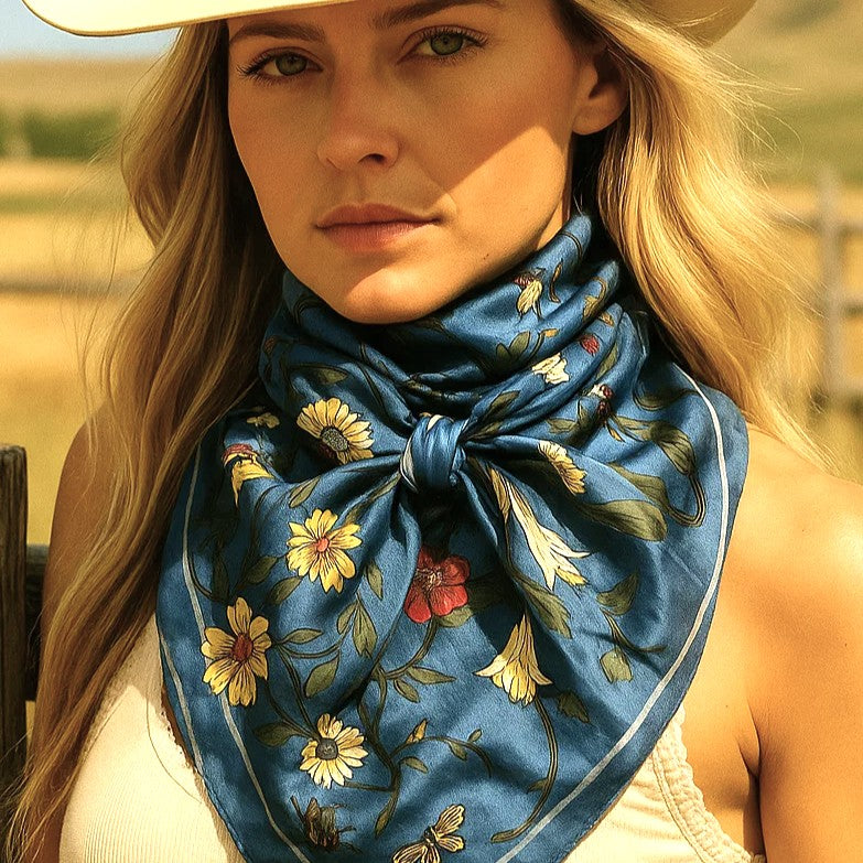 35X35" Grey and Blue Tulips and Lilies Wild Rag / Scarf WR1010