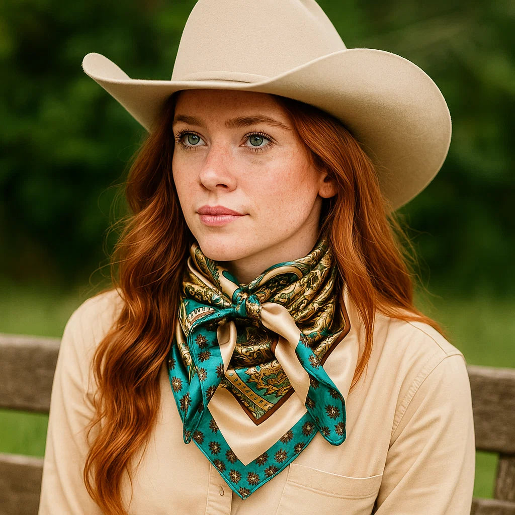 35X35" Teal and Cream Giant Paisley Wild Rag / Scarf WR1027