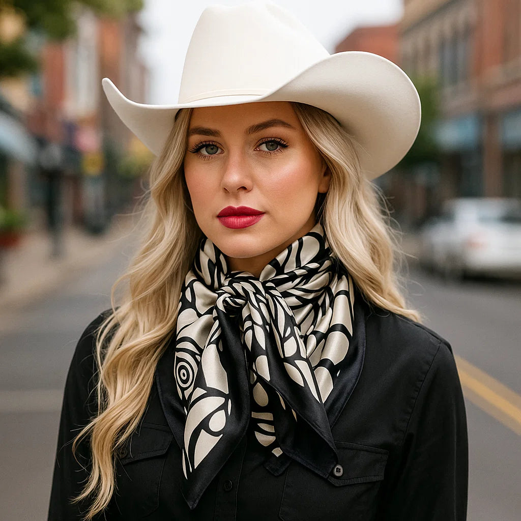 35X35" Black and White Rose Wild Rag / Scarf WR1029