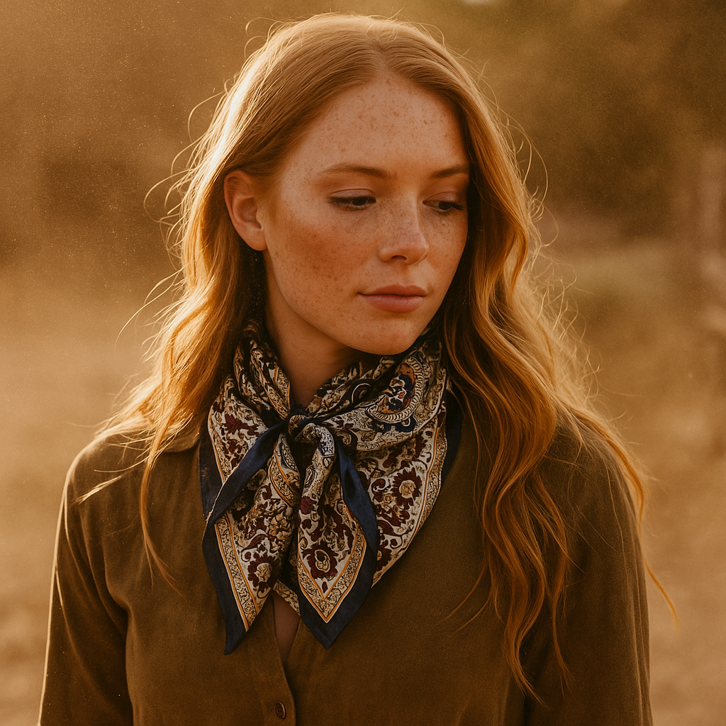 35X35" Navy and Gold Flowers and Paisley Wild Rag / Scarf WR1030X