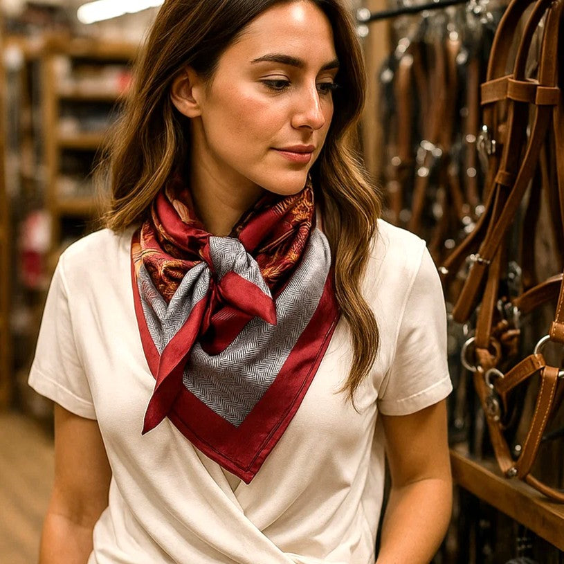 35X35" Red and Gold Multi Pattern Wild Rag / Scarf WR1031